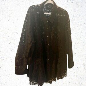 Ashley Stewart Long Sleeve Lace Black Blouse – Elegant & Versatile